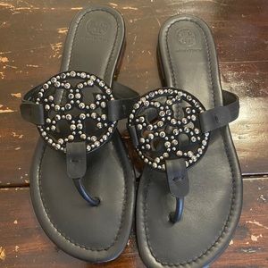 Tory Burch Rhinestone Black Miller Sandals